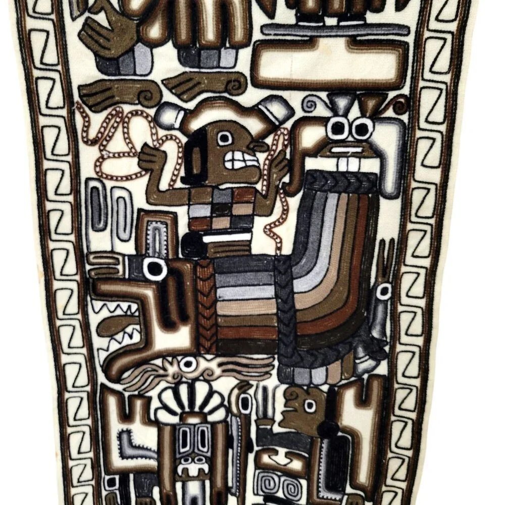 Handmade Peruvian Aztec Mayan Boho Folk Art Woven Wall Hanging Neutral Tones